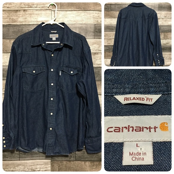 Carhartt Relaxed Fit Heavyweight Snap Button Denim Shirt Men’s L Blue (READ) - Picture 1 of 10